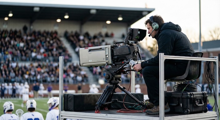 Camera operator filming at live sporting event